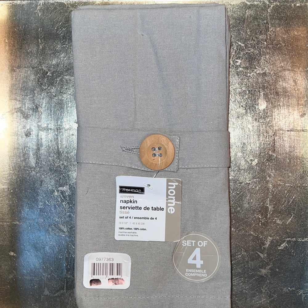 Harman set of 4 grey cotton woven napkin-NWT